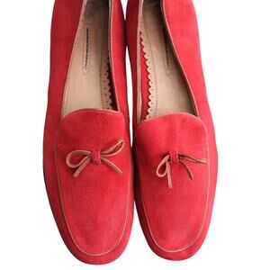 Lands End Loafer Bow Suede Leather Driving Shoes 86155 Cardinal Red Womens 10